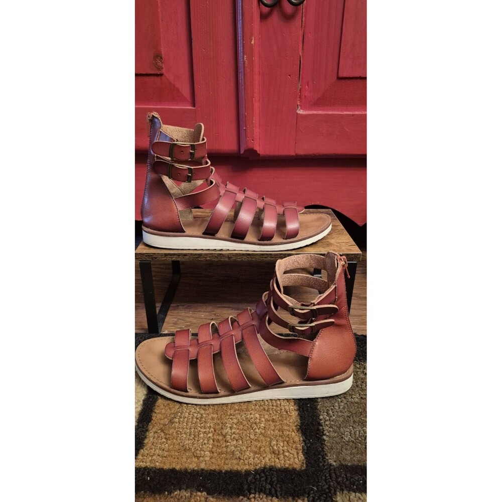 American Eagle Outfitters Size 9 Gladiator Sandals Brown Leather Zip Back EUC